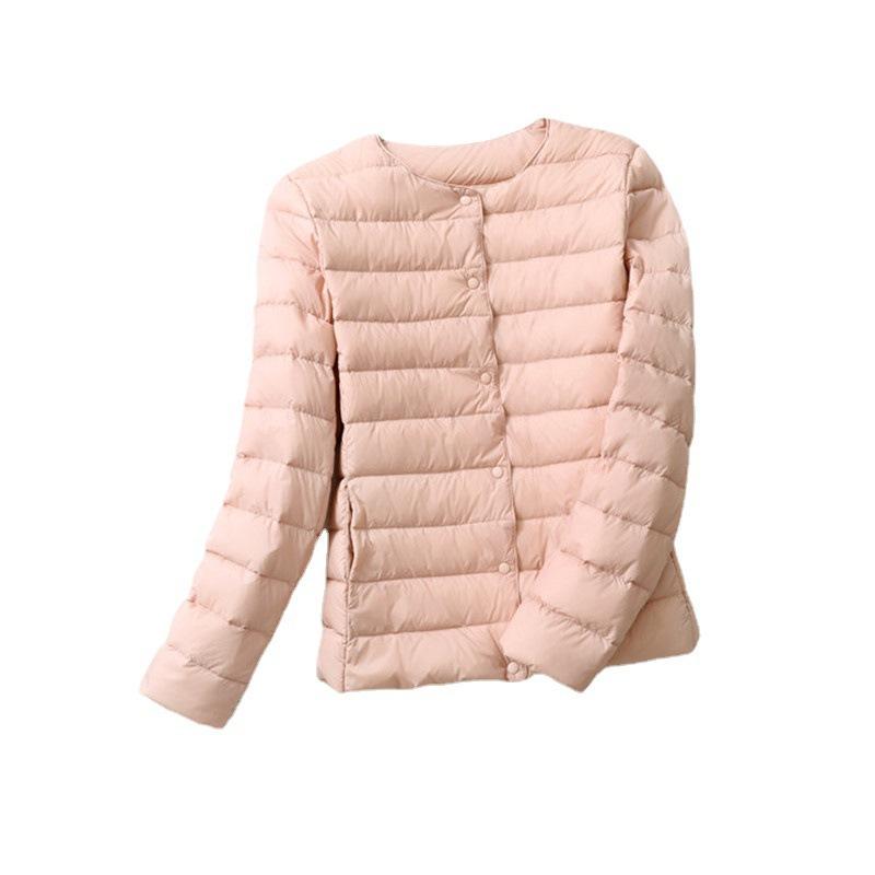 New Round Neck Down Jacket Women's Light and Thin Warm Liner Short Large Size Jacket Autumn and Winter Women's Clothing V Collarless