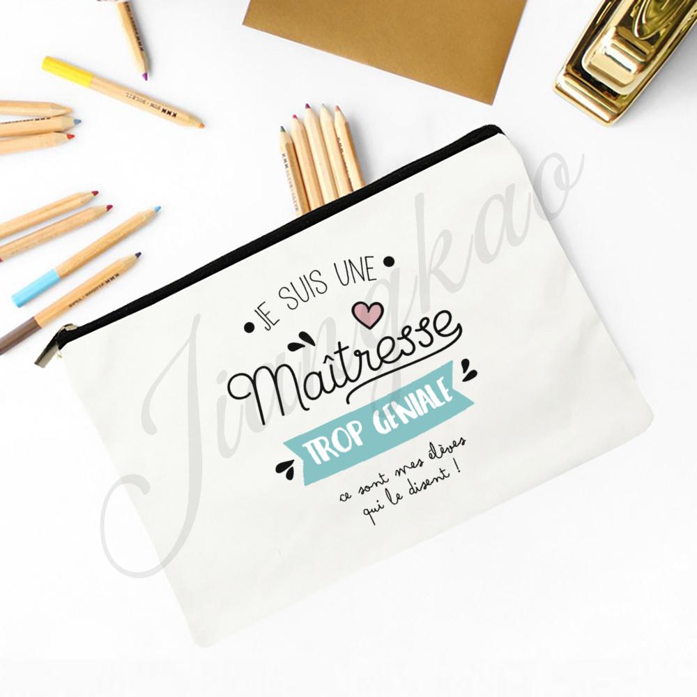 

French Print Makeup Bag Women Travel Cosmetic Bag School Pencil Bags Teacher s Day Graduate Gift for Atsem Maitresse Maitre Avs