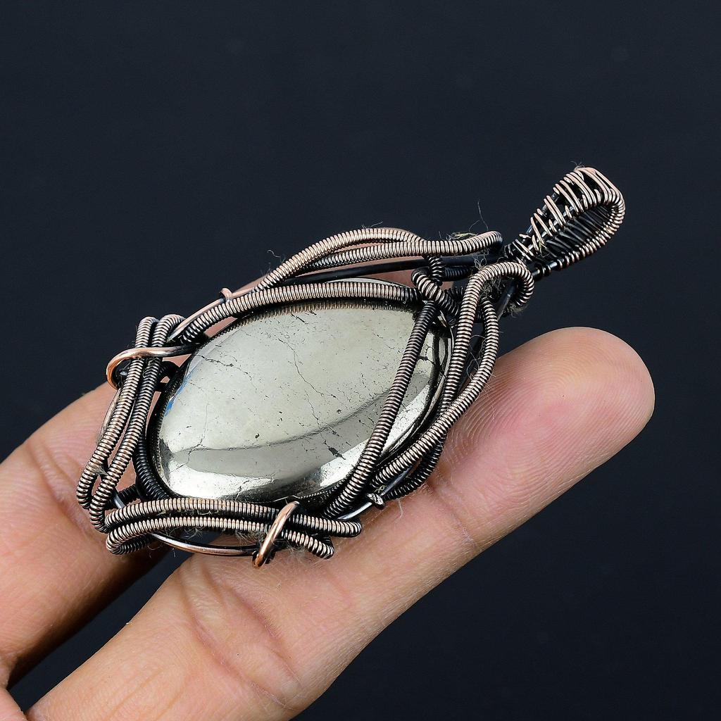 Golden Apache Pyrite Pendant, 999 Copper Wire Wrapped Pendant Handmade Gemstone Jewelry, Gifts For Wife Brand New Pendant