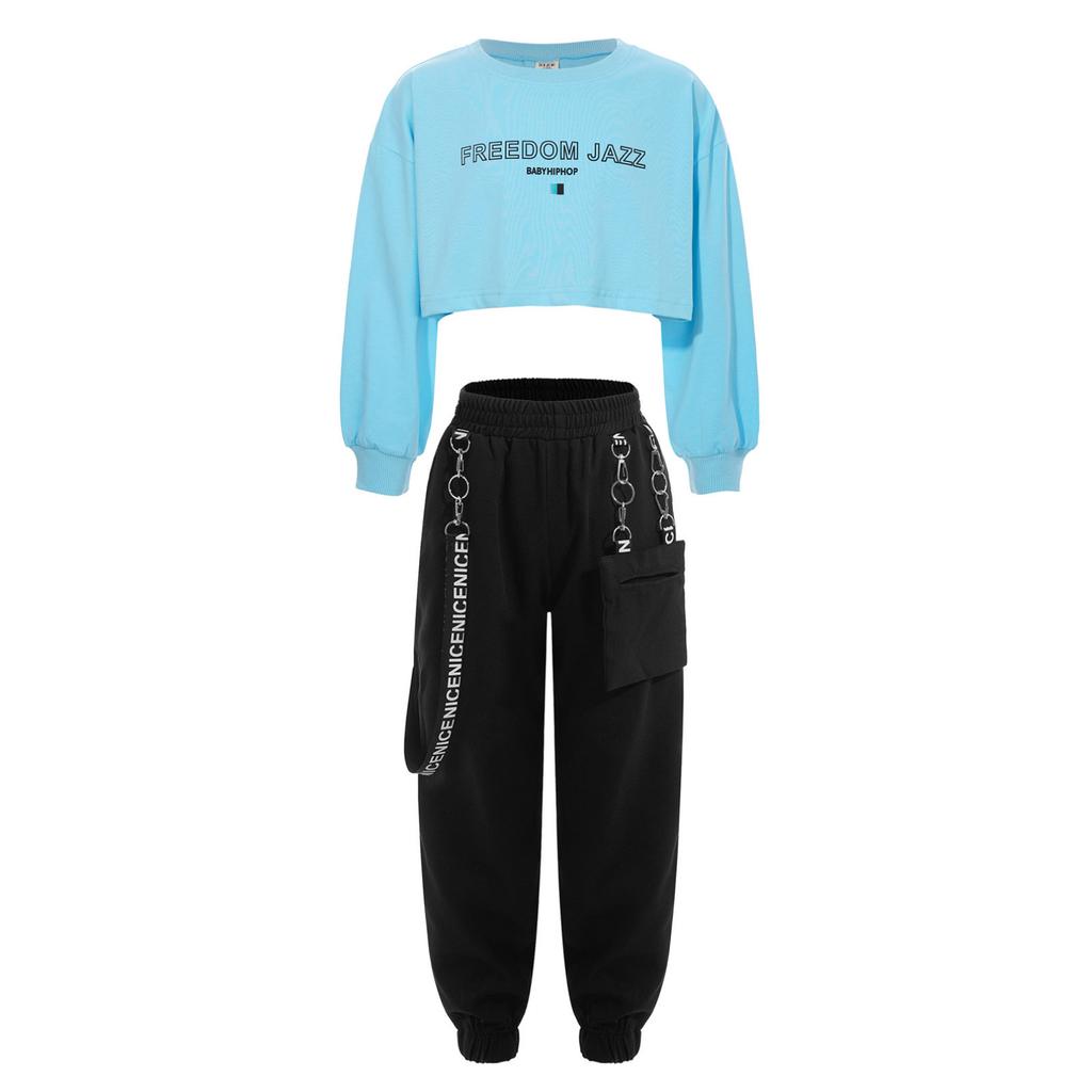 Dětské Dívčí Tričko s dlouhým rukávem a kulatým výstřihem s tištěným dopisem pro Jazz Hip-Hop Dance Skateboarding