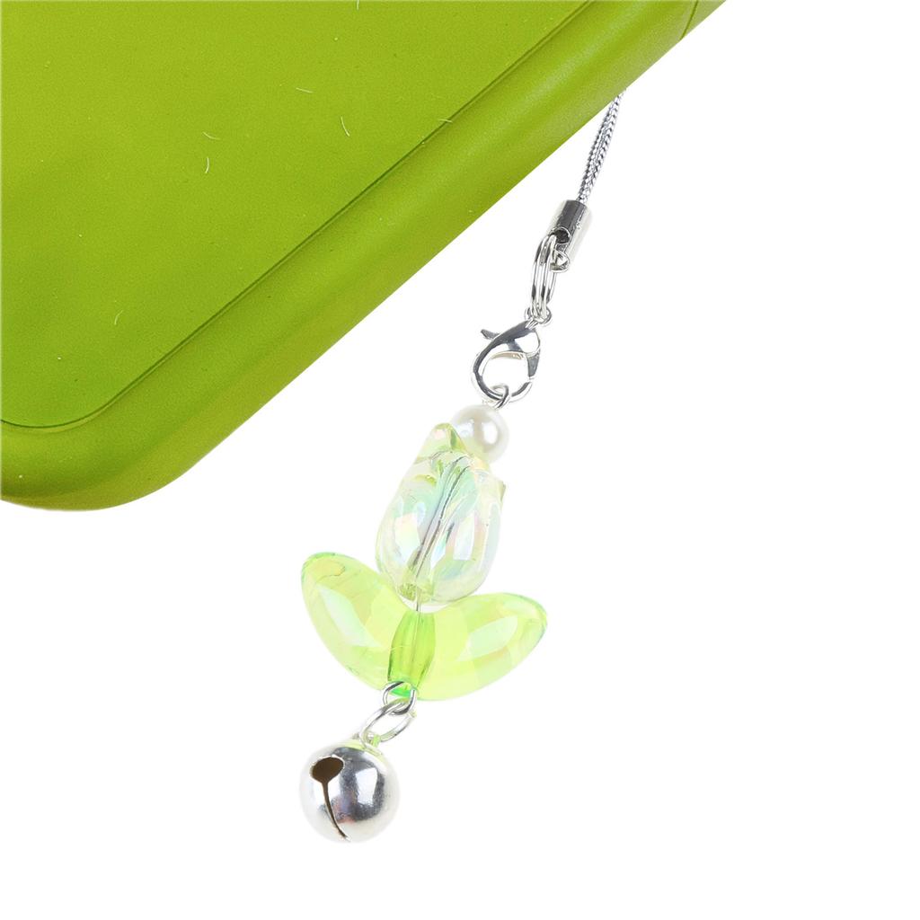 Sweet Tulip Flower Bell Phone Charm Straps Car Key Hangings Pendants Fashion Bag Decoration Lanyard Purse Accessories