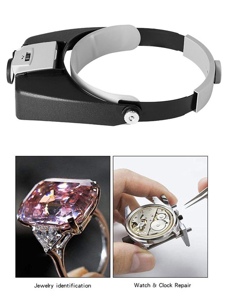 LED Light Magnifying Glasses Hands Free Illuminated Magnifier 1.5x 3x 8.5x 10x Adjustable Band for Reading Jewelers