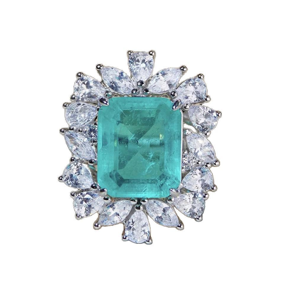 Europäischer & Amerikanischer S925 Sterling Silber Ring mit 10*12 Smaragd-Schliff Paraiba Blauer Stein für Damen
