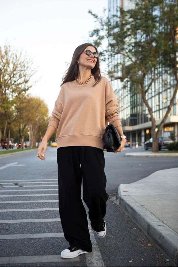 Women's Style Big Size Sweatshirt Oversize Cotton Unisex Basic Wide Collar Sweatshirt, 1St Quality, Does Not Cause Linting.