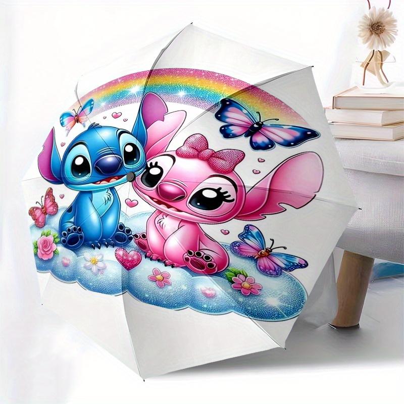 Stitch,Angel,Rainbow Fashion Umbrella, Automatic Opening and Closing Cartoon Design, Iron Ribs and Handle, 8 Ribs, Suitable for All Occasion