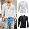 Deep V-neck Men T-shirt Long Sleeve Thin Elastic Quick Drying Summer Solid Color Slim Fit Tee Top Streetwear