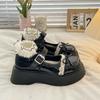 French Round Head Platform Small Leather Shoes Women's 2025 New Spring Versatile Bow Shallow Mouth Mary Jane Single Shoes
