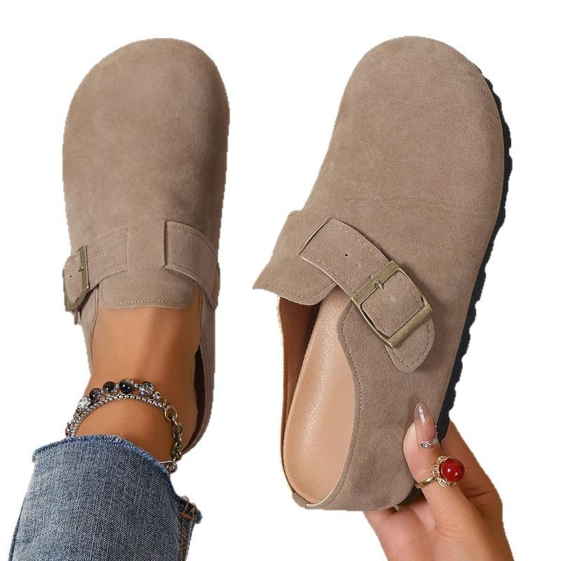 Women's Platform Closed-Toe Mules, Buckle Detail Slip-On Slides, Backless Loafers with Arch Support