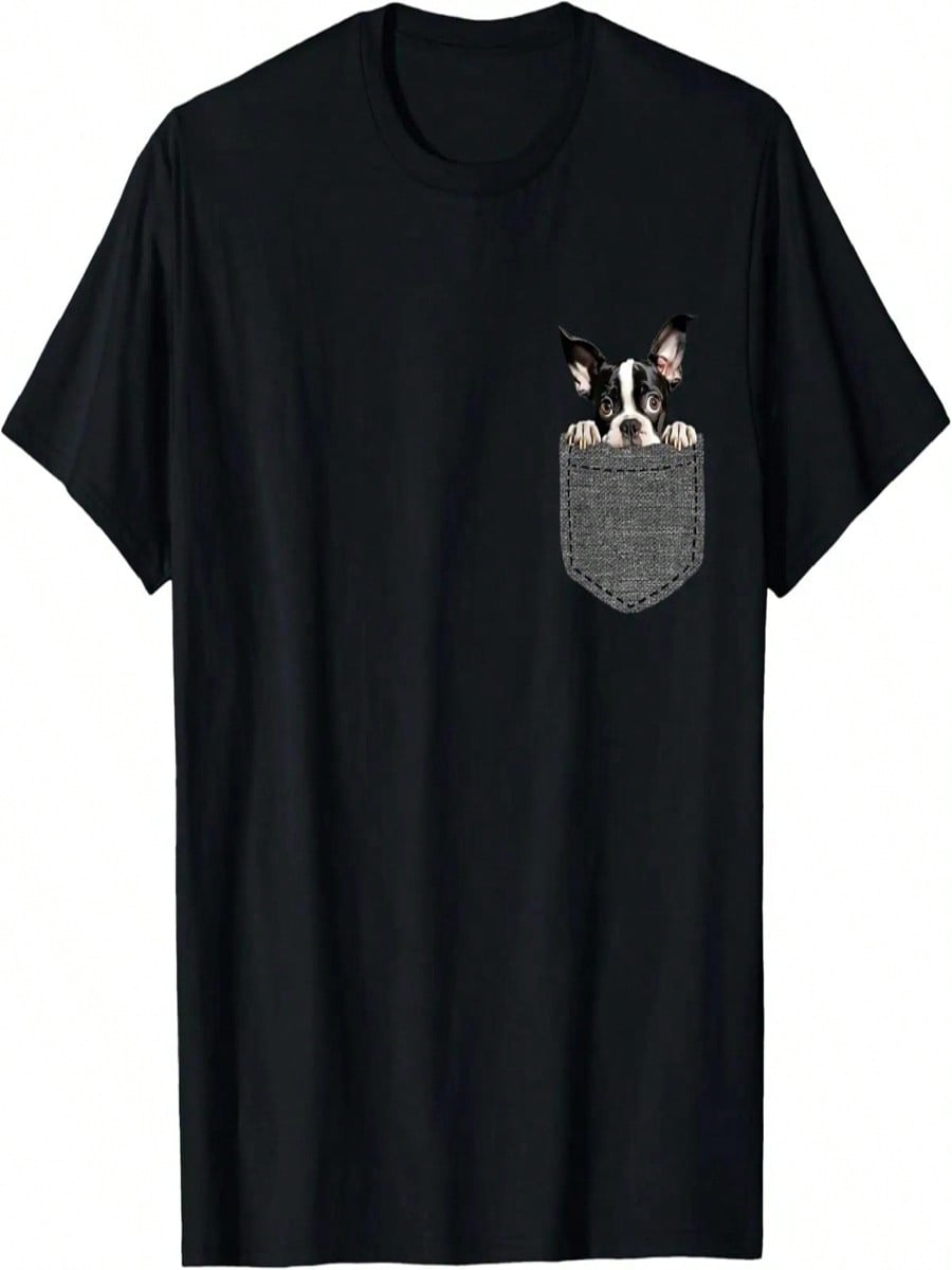 Boston Terrier Dog In Pocket T-Shirt S