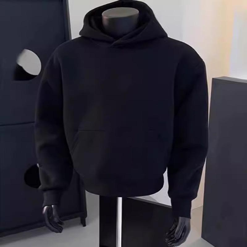 Men's Coffee-Colored Fleece-Lined Hooded Sweatshirt - Autumn/Winter 2025 Style, Thick Pullover Jacket, Loose Fit