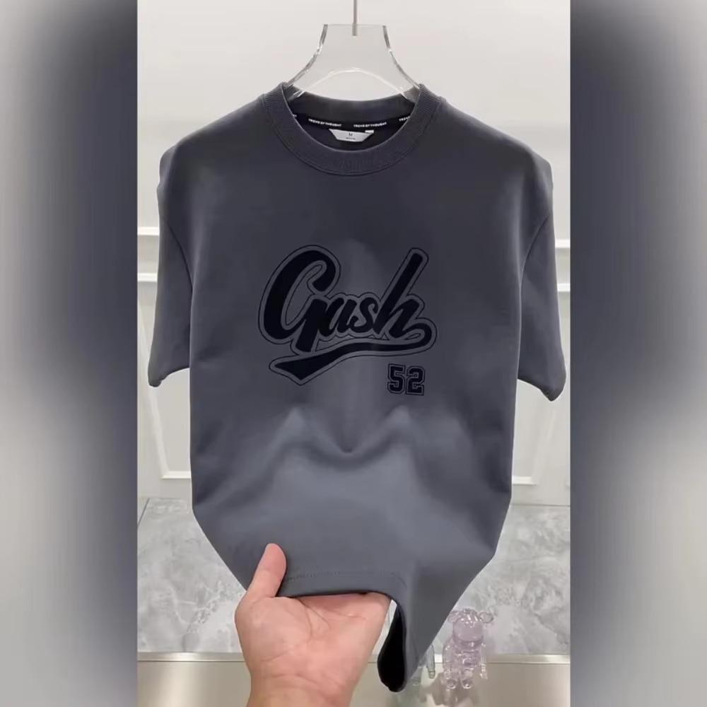 Sommermode Schweres Retro-T-Shirt für Herren mit englischen Buchstaben, 100 % Baumwolle, bedruckt, Rundhalsausschnitt, hochwertiges Casual Fitness Street