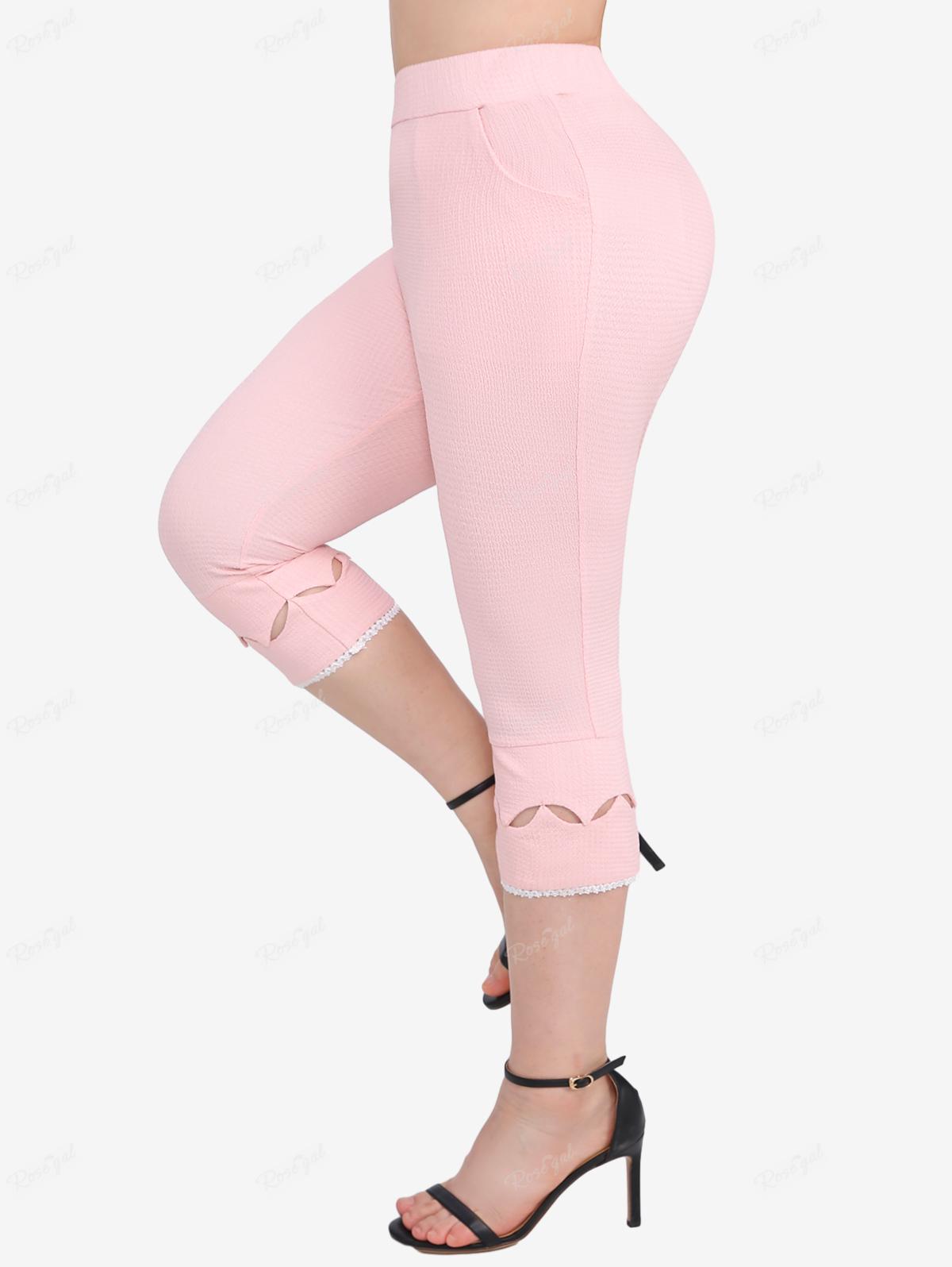 Леггинсы-капри Rosegal размера плюс с кружевной отделкой и текстурированными тиснеными — фото 3