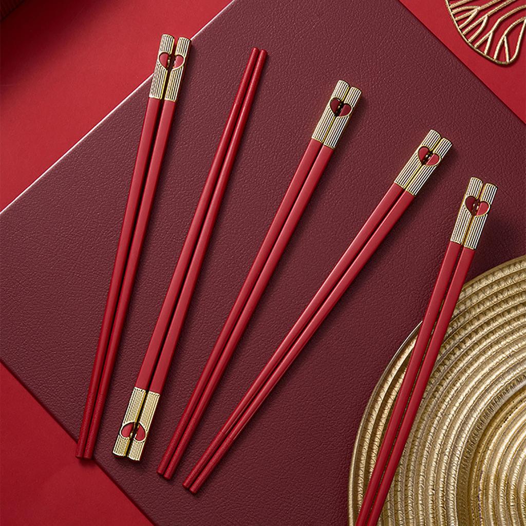 5Pairs Red Festival Chopsticks Set Anti Slip Sushi Chopstick Durable Chinese Style Alloy Chopsticks Easy To Clean Reusable