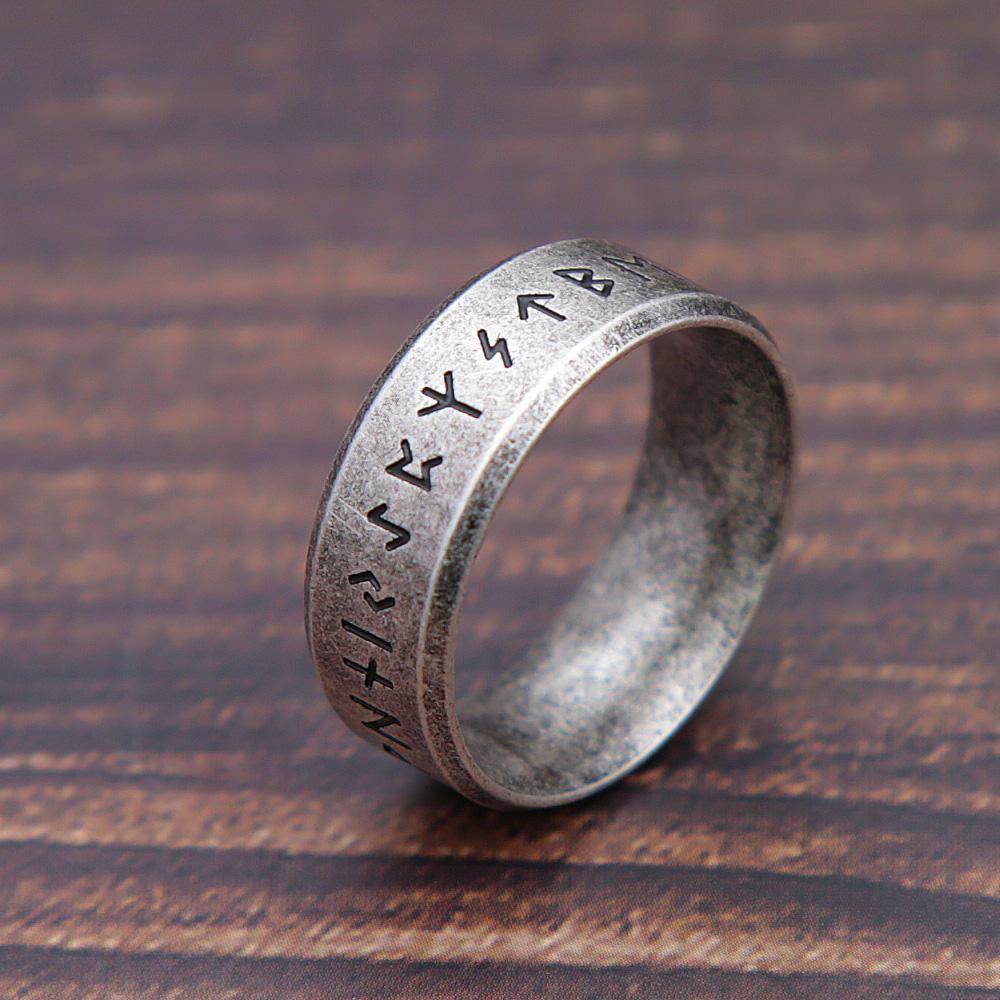 Fashion Retro Rune Ring for Men Women 316L Stainless Steel Odin Letter Rings Couple Simple Amulet Jewelry Gifts