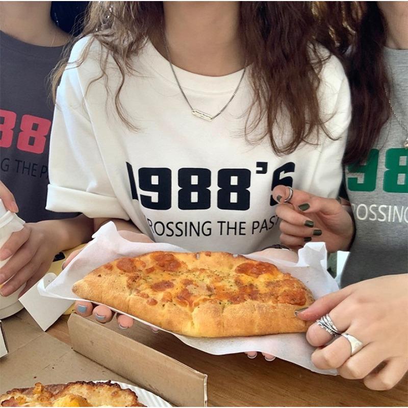 

Универсальная футболка с круглым вырезом и короткими рукавами с буквенным принтом для женщин, летняя, новая, корейская, свободная, тонкая, студенческая футболка XXL