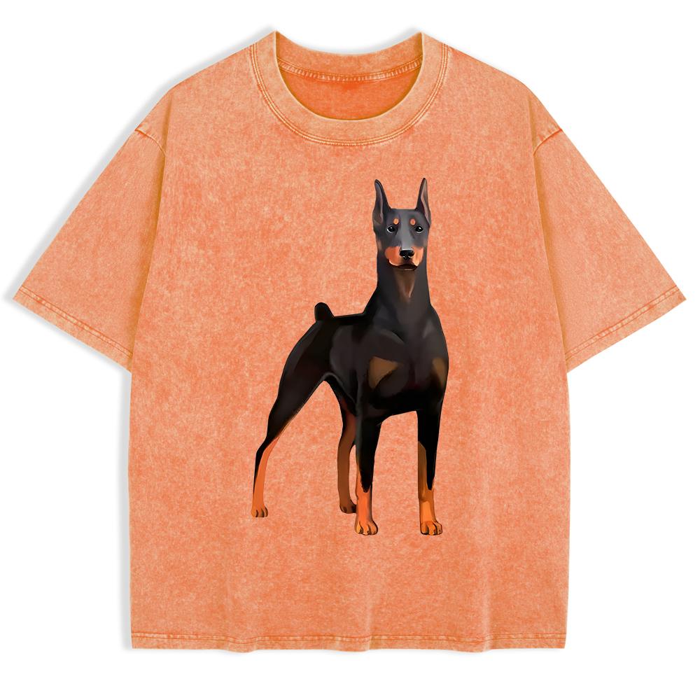 Doberman Dog Printing Washed T-Shirts Mens Cotton Oversize T Shirt Casual O-Neck Short Sleeve Tops Soft Men Clothes
