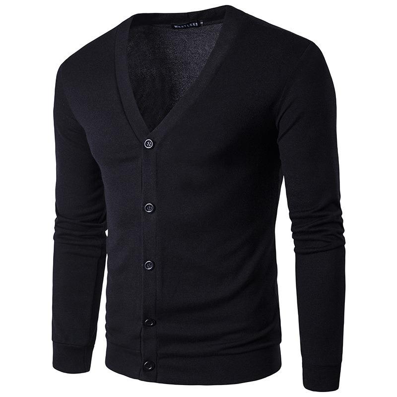 Mens Solid Color V Neck Long Sleeve Casual Knit Cardigan Sweater