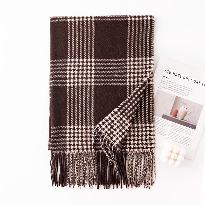Maillard long scarf women's autumn and winter atmosphere fashion large plaid imitation cashmere shawl warm thickened neck scarf