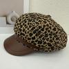 Retro Leopard Print Beret For Children, Spring And Autumn Fashion Painter, Octagonal Hat, Leather Brim, Newsboy Hat