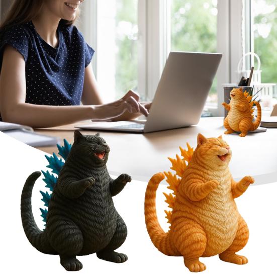 Dinosaur Cat Figurine Mini Roaring Cat Statue Collectible Resin Cat Ornament for Home Office Desk Shelf Decoration Cat Lovers Gift