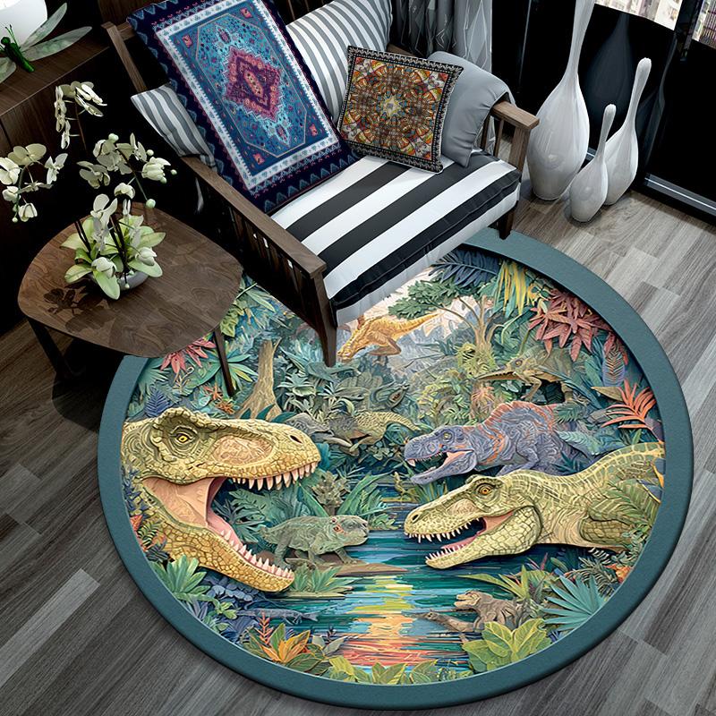 Dinosaur Round Area Rug,Carpet Rug for Living Room Bedroom Sofa Playroom Decor,Non-slip Floor Mat