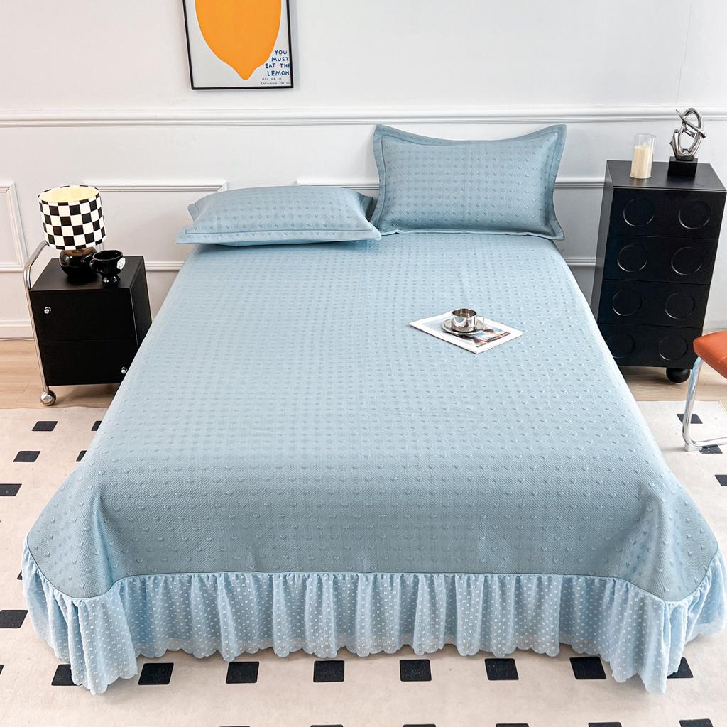 Summer French cold bean ice silk mat three-piece bed cover bed skirt Korean version lace cool mat