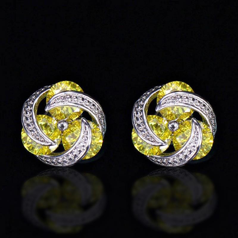Colorful Cubic Zirconia Flower Stud Earrings for Women
