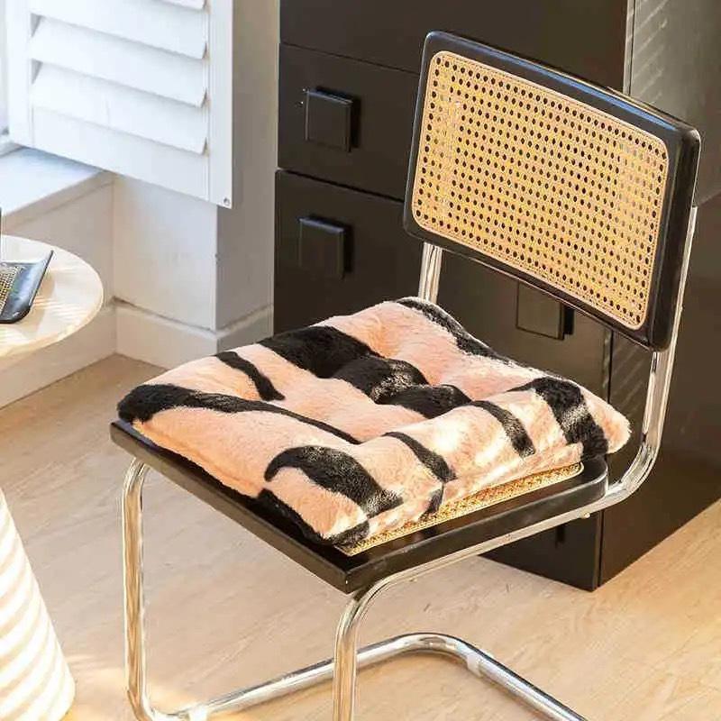 Zebra Stripe Plush Chair Cushion, Thick Square Seat Cushion for Office, Home, Dining Room