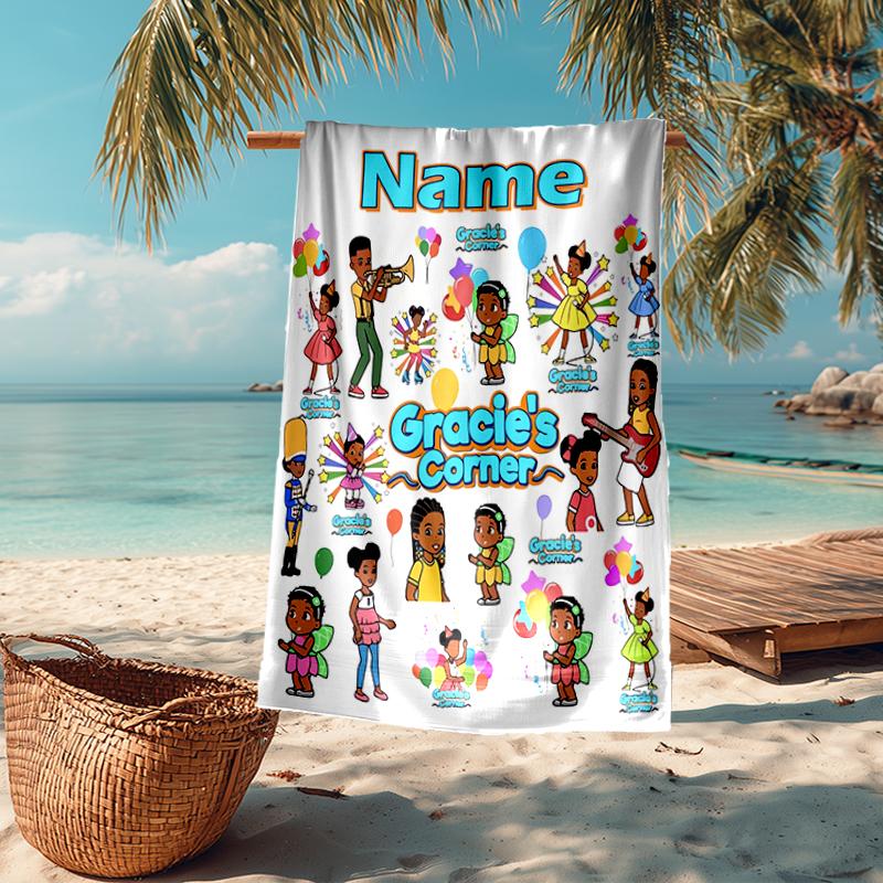 Custom Name Ultra-Soft Beach Towel with Gracie's Corner Theme,Ideal for Pool - Camping, Diving - Perfect Travel Essential, Vibrant Beach Towel.