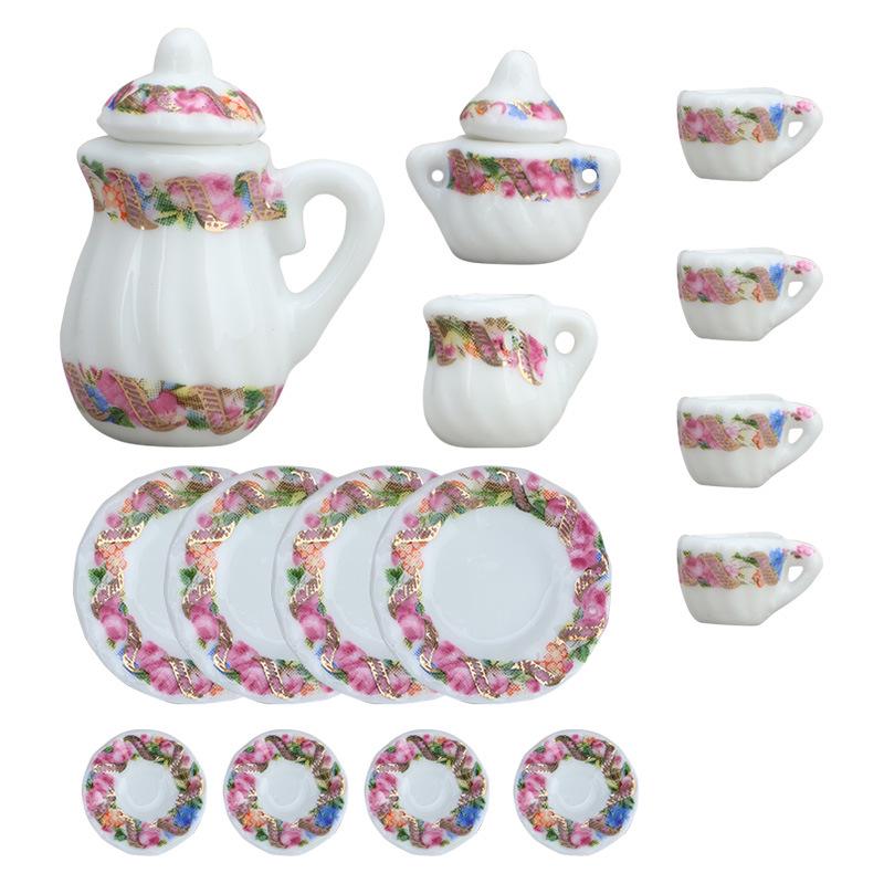 1:12 Dollhouse Miniature Porcelain Tea Set - 15-Piece Toy Model Gift, Multiple Styles Available