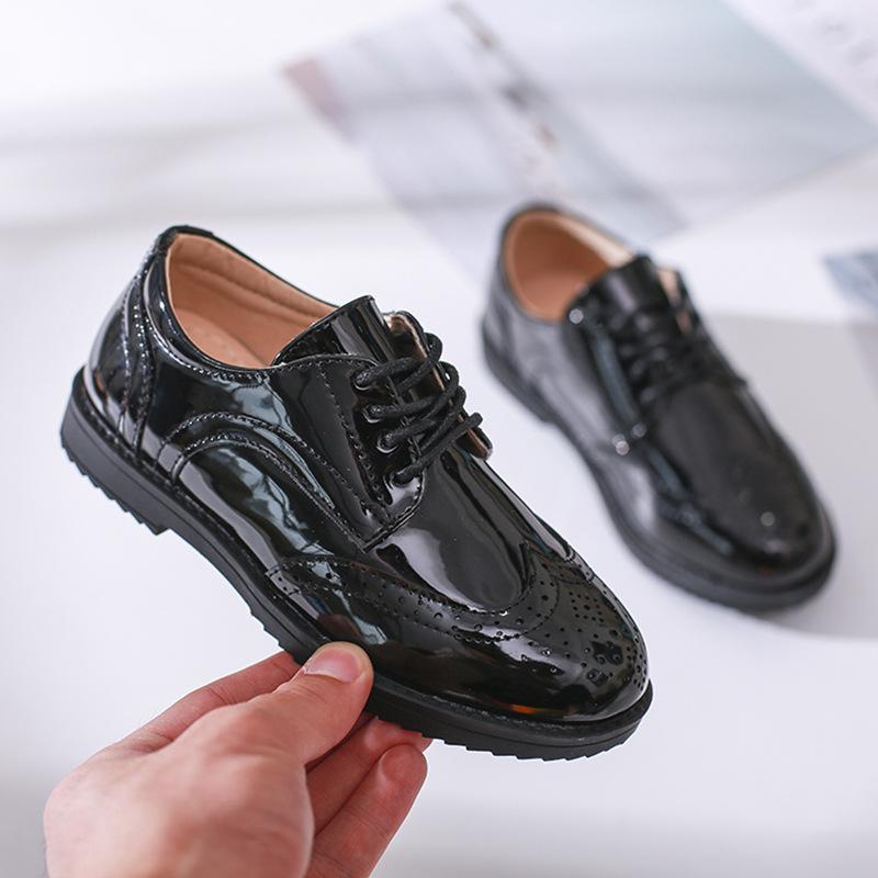 Barnesko til gutter Ekte skinnsko til barn Bryllup Skole Show Kjole Ballerinaer Lette Klassiske Svarte Barn Loafers Mokasiner