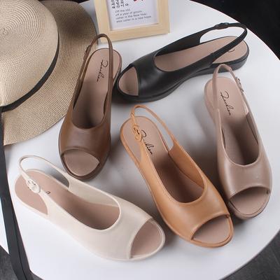 Women's PVC Fashion Flat Summer Casual Solid Color Women's Shoes Beach Fish Mouth Sandals