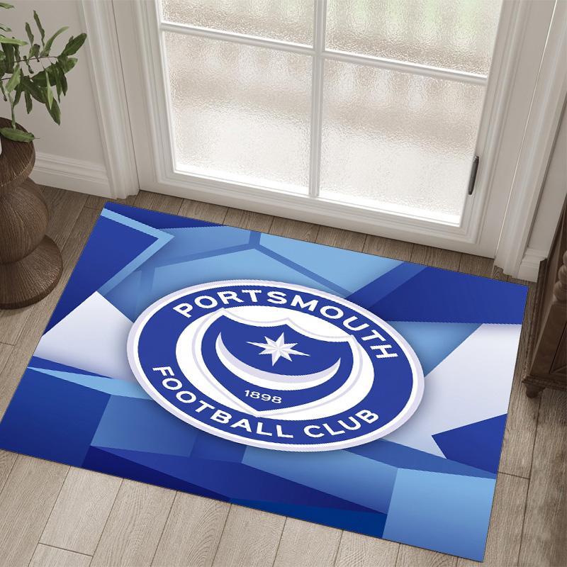 Portsmouth FC Design Kristall-Samt-Teppich Gemütlich Nicht?Rutschfester Teppich mit Aufdruck für Schlafzimmer Wohnzimmer Eingang