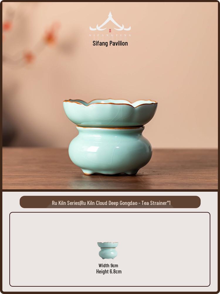 Ru Kiln Tea Infuser Set: Handmade Ceramic with Crackle Glaze, Celadon Finish. No Specification