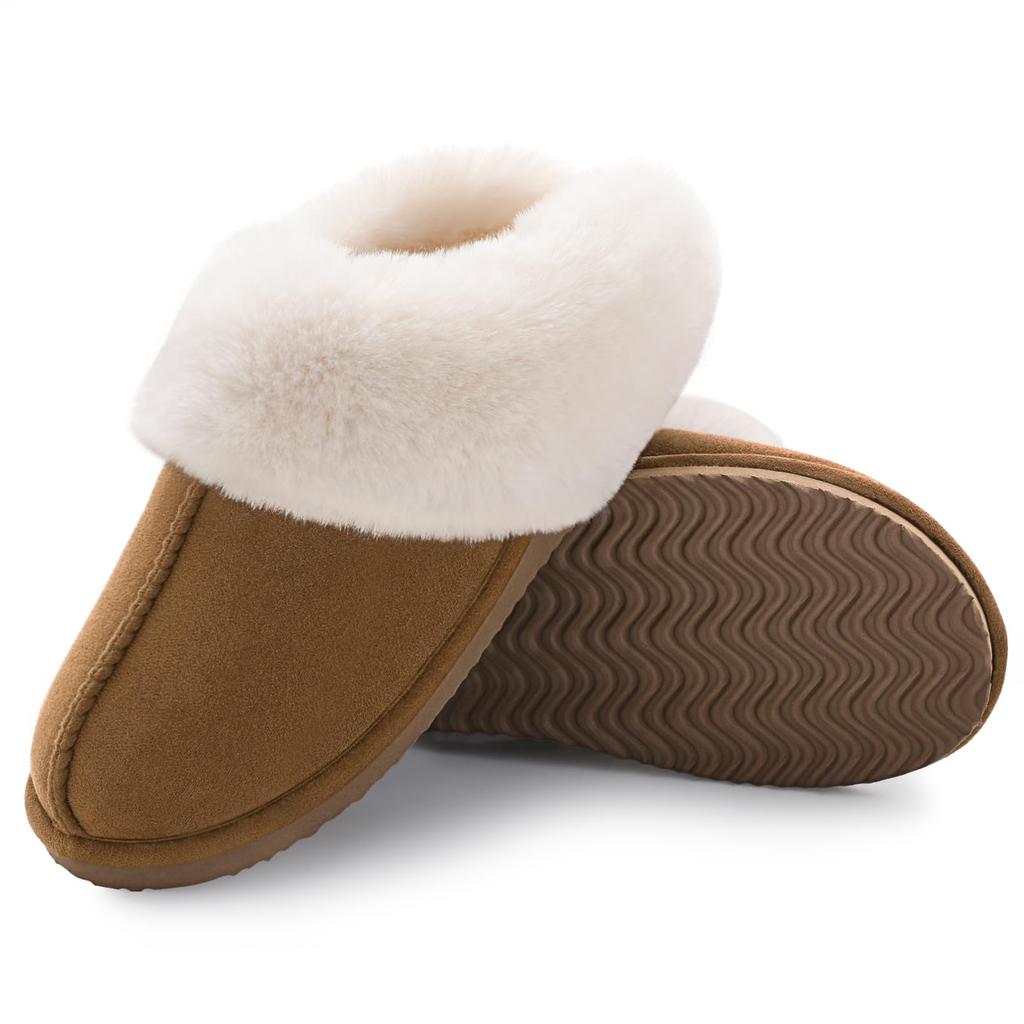 Fashion Crestar Women's Fuzzy House Slippers Winter Fluffy Memory Foam Suede Slippers with Faux Fur Collar Comfort Warm Indoor Slippers