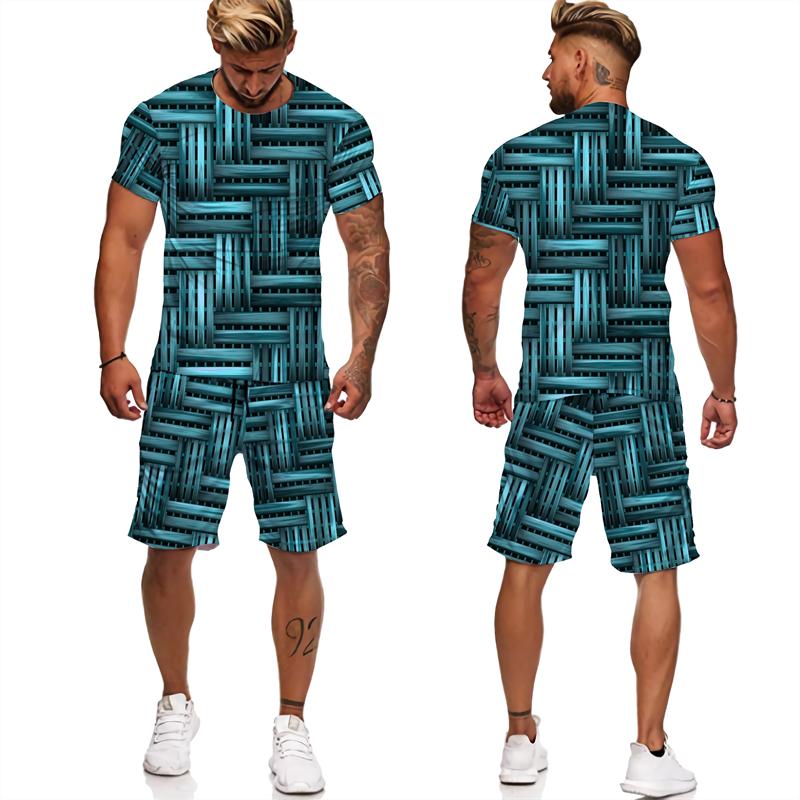 Neue abstrakte Muster Herren Trainingsanzüge geometrische 3D-Druck T-Shirts/Shorts/Sets Hip Hop Streetwear Harajuku Paar 2-teilige Outfits