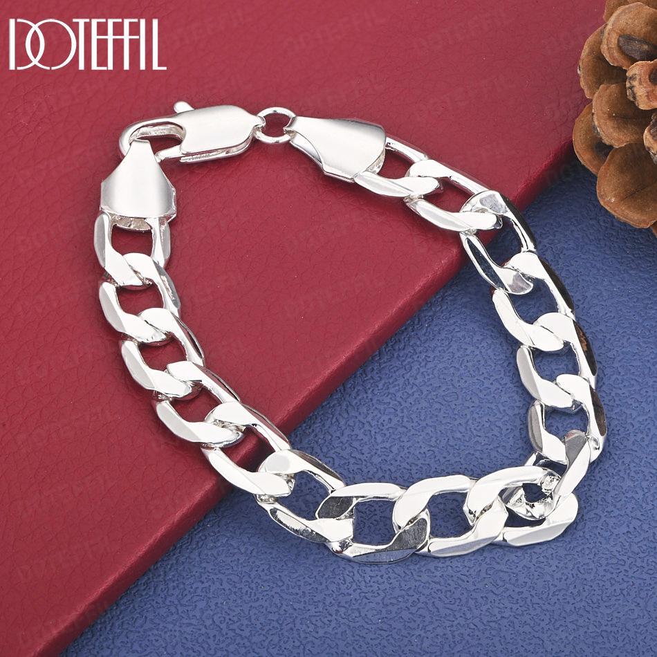 

925 Sterling Silver Wedding Gift 10mm Side Chain Bracelet Wedding Fashion Jewelry 20cm