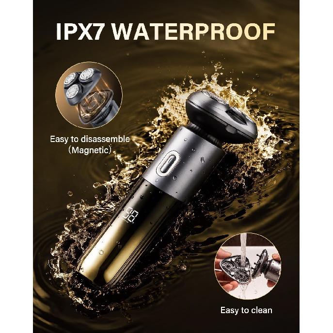 Electric Razor for Men, IPX7 Waterproof, Wet or Dry Electric Shavers with 4D Flex Blades & LED Display, Sensitive Skin Care, Pop-up Trimmer