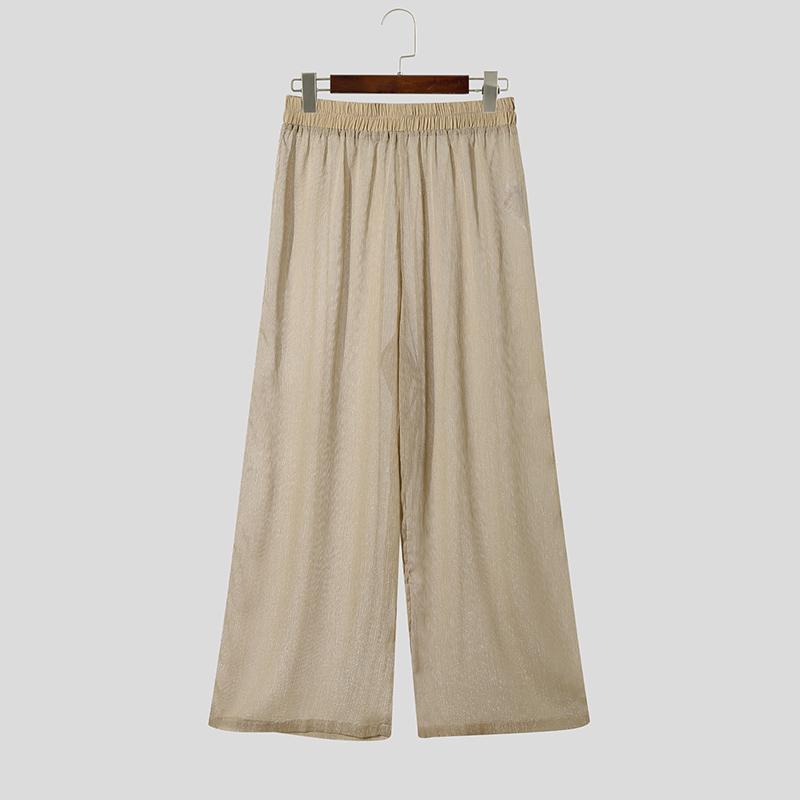 INCERUN Men's Sheer See-Through Casual Loose Beach Party Wide Leg Trousers Pants