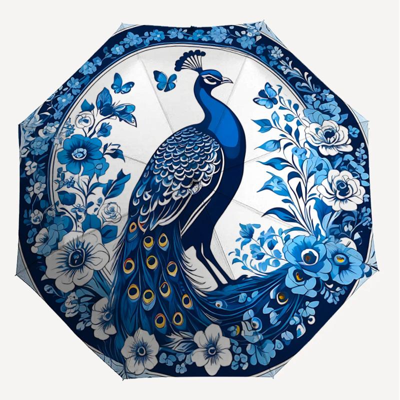 1PC Peacock FlowersAutomatic Open/Close Umbrella with Windproof, 8-Rib Sturdy Canopy, Durable Ribs, Fashionable Design1216A