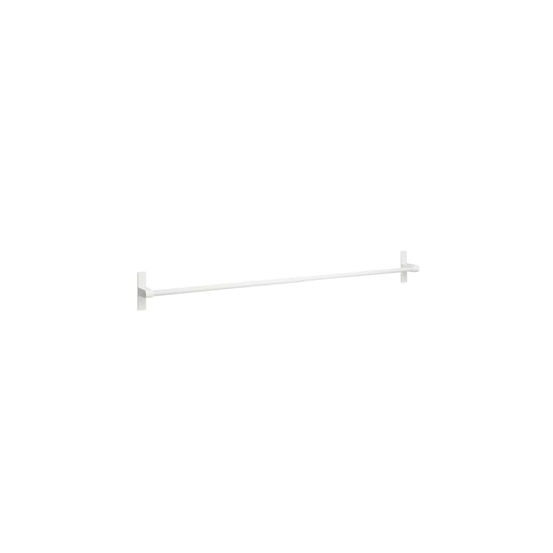 Adhesive, retractable towel rack for bathroom doors. Adjustable width: 44.5-80cm (drying width: 41-76cm). Weight capacity: 1kg. Perfectly shaped for