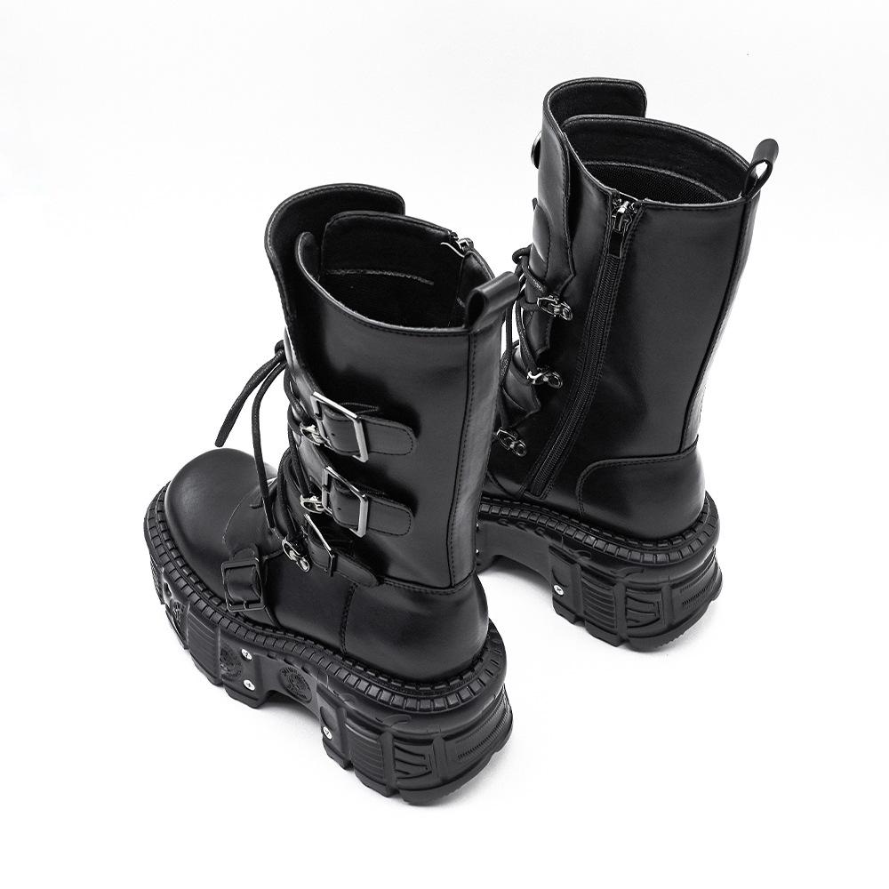Punk Style Martin Boots Women's Platform Hottie Metal Rock Motorcycle Boots Fried Street Mid Boots Women