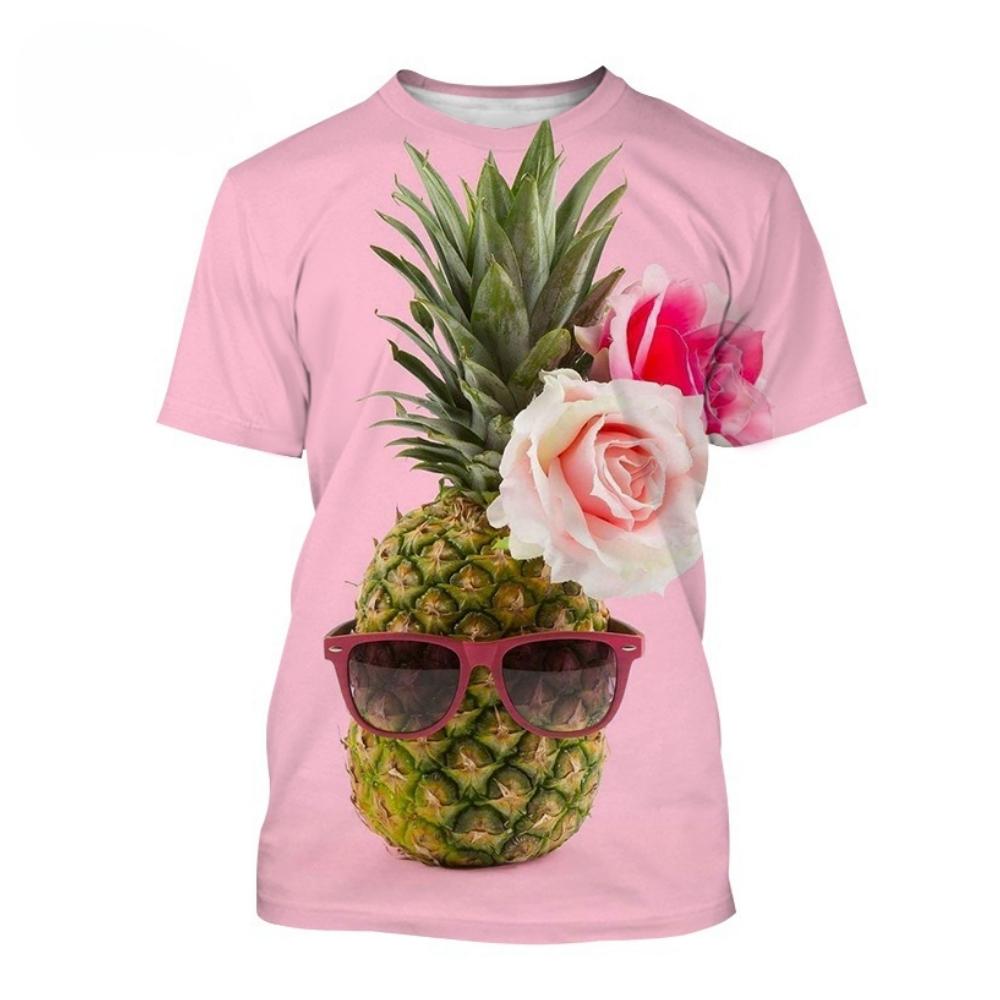 T-Shirt per Ragazzi Casual Cartone Animato Frutta Ananas Stampa Tridimensionale T-Shirt Abbigliamento da Esterno per Bambini Vestiti per Bambini