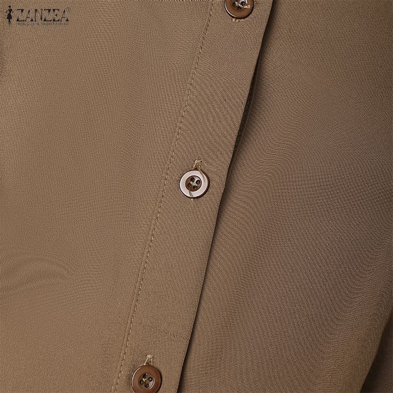 ZANZEA Rochie Lungă Elegantă Casual pentru Femei cu Guler Revers și Mâneci Lungi