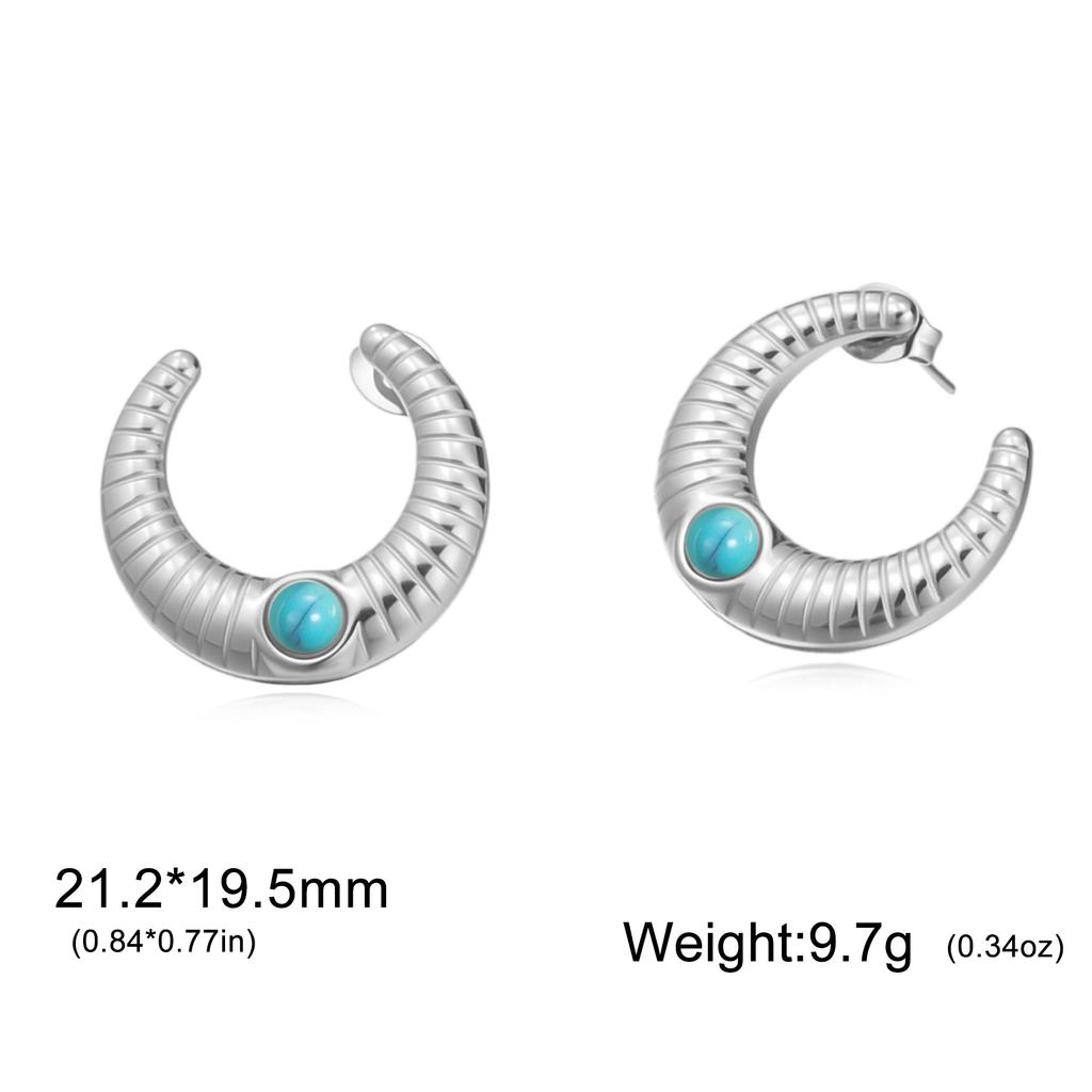 Teamer Turquoise Crescent Stud Earring For Women Girls Gold Color Stainless Steel Simple Style Fashion Jewelry Birthday Gift