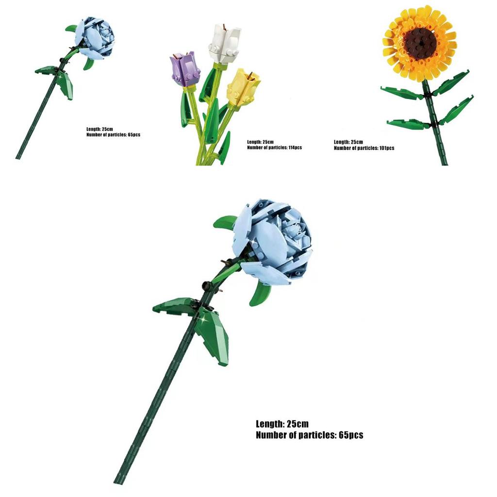 Rose Sunflower Tulip Building Blocks Toy Kids Gift Simulate Flowers Decor