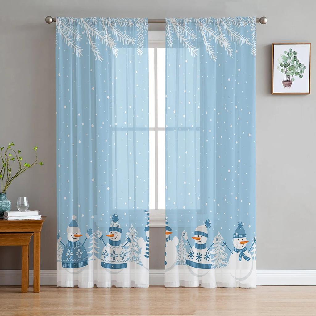 Vánoce Zima Sněhulák z cedrového listu TZávěsy do obývacího pokoje Ložnice Kuchyň Dekorace Okno Tylový závěs