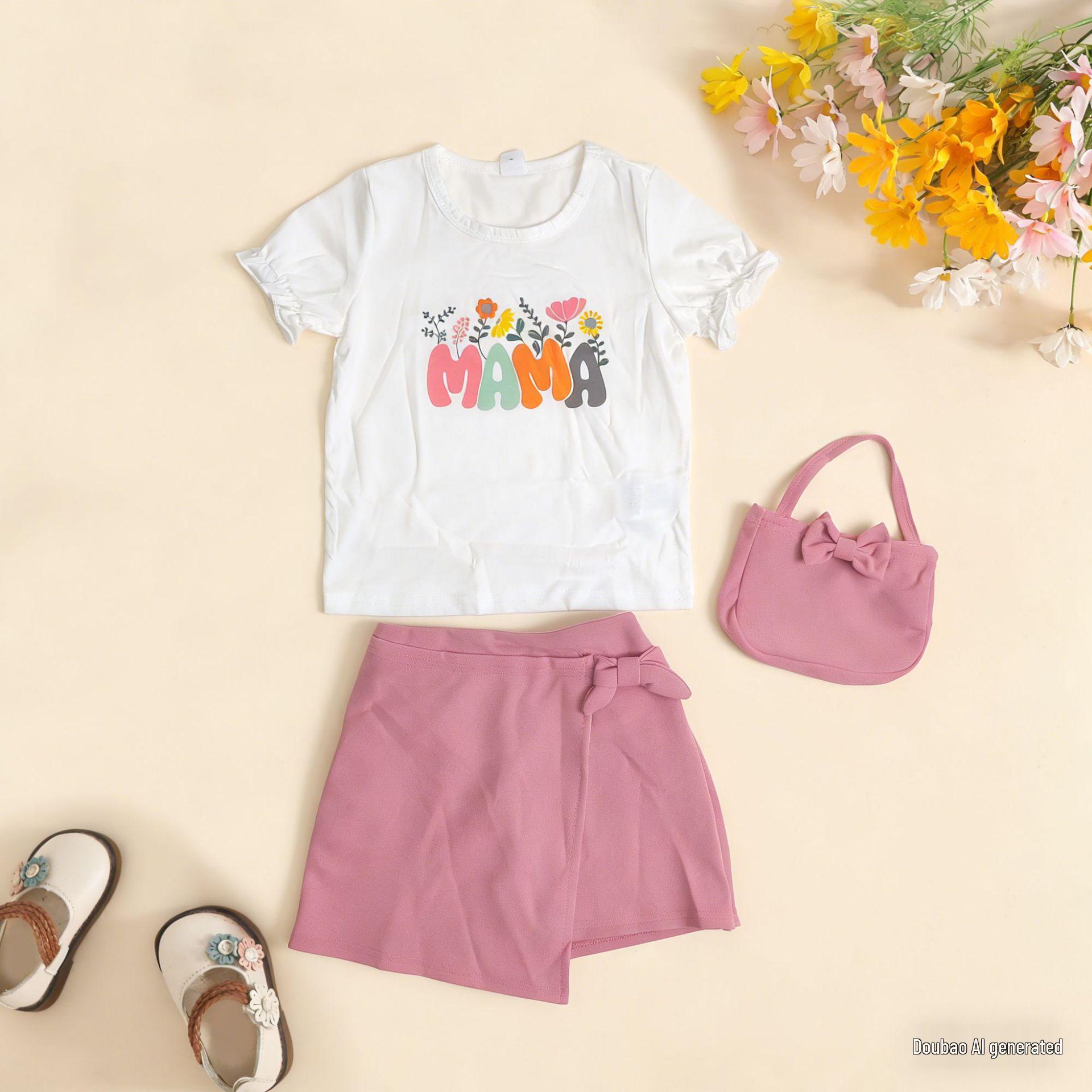 

Kids Mom Print T-shirt, Butterfly Skirt & Handbag Set 6 years розовый