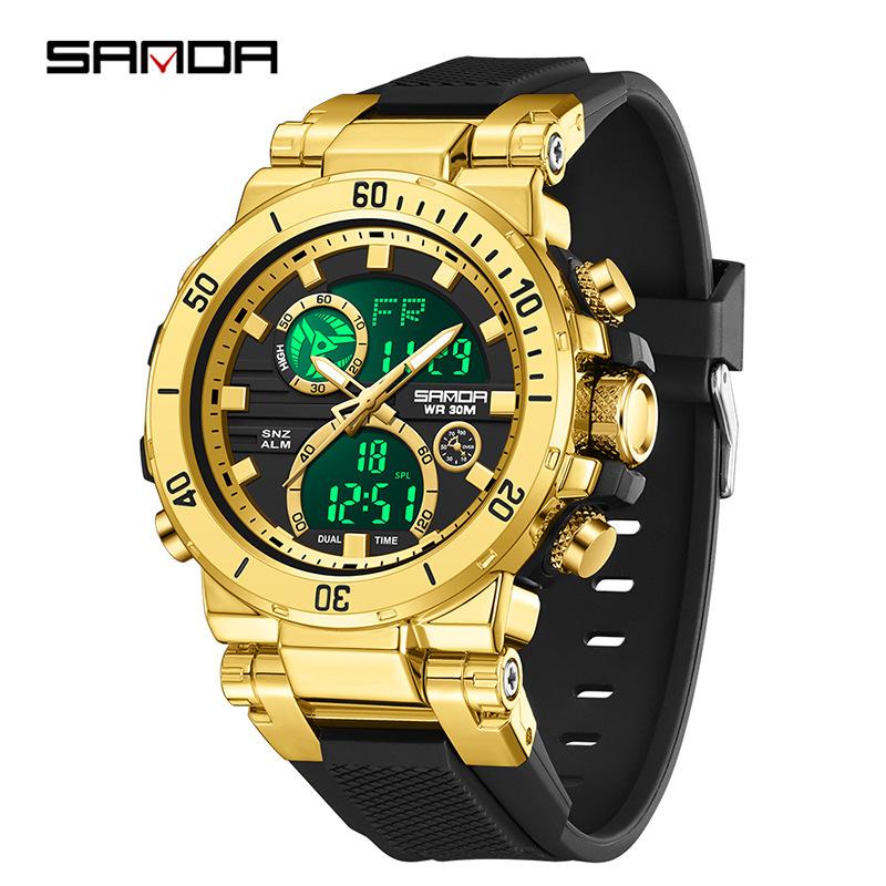 SANDA Watch Cool Trend Multifunctional Sports Waterproof Dual Display Electronic Watch
