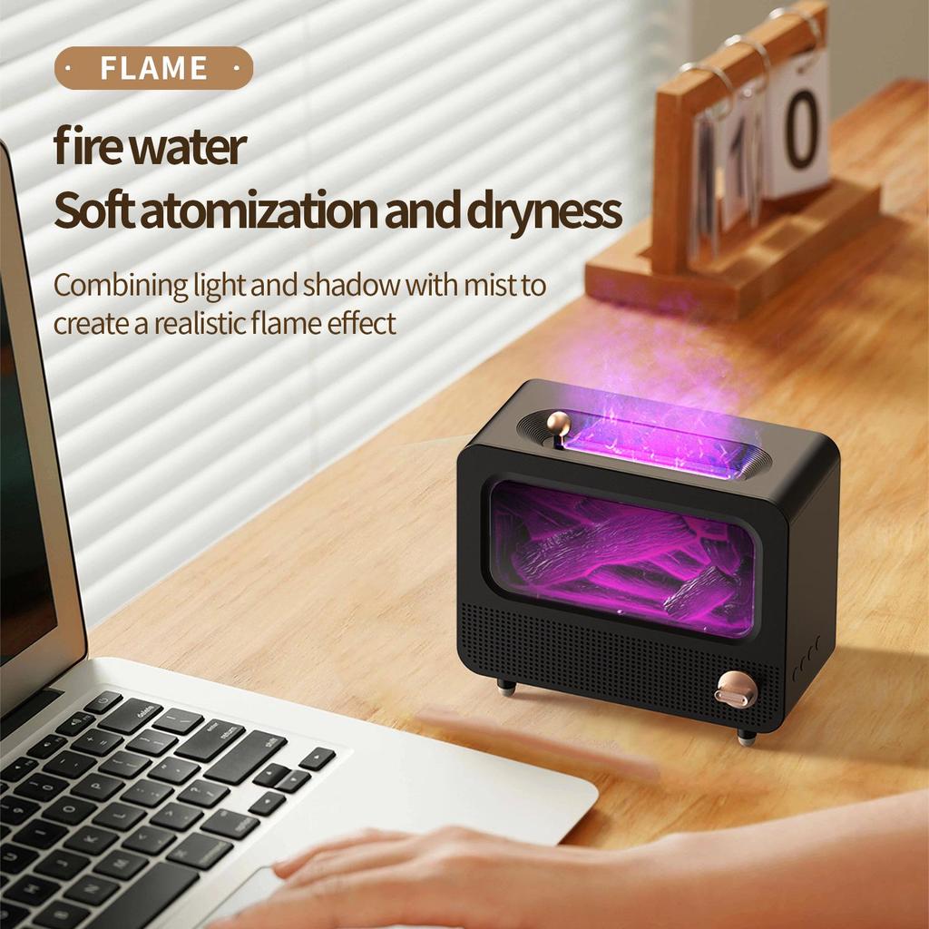 Bluetooth Flame Aroma Diffuser Humidifier - Colorful Spray, Large Desktop Fireplace Design